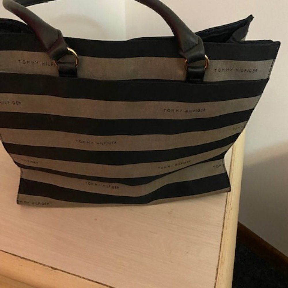 Tommy Hilfiger gray black canvas tote - Picture 2 of 8